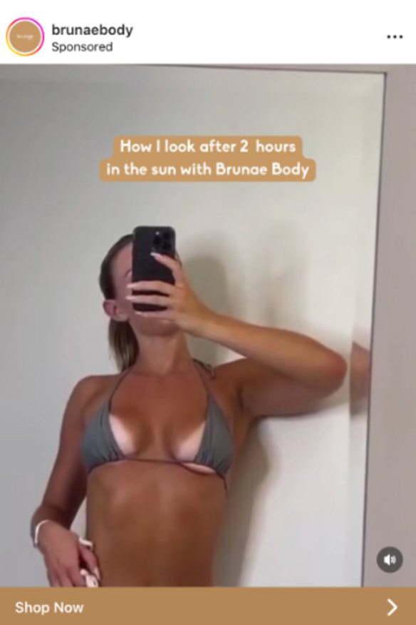 A sponsored social media post from tanning company Brunae Body.