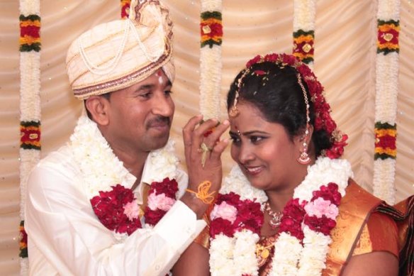 Priya and Nades at their wedding in 2014. The couple met in Australia.