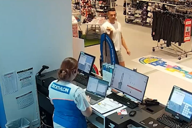 Footage released by the court of Beau Lamarre-Condon buying a surfboard bag.