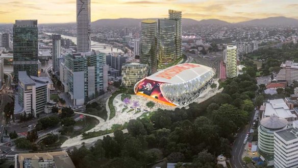 An artist’s impression of Brisbane Live, a proposed venue near Roma Street that could host Olympic events.