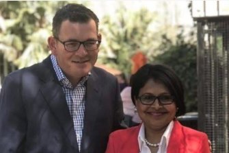 Western suburbs MP Kaushaliya Vaghela, pictured with Daniel Andrews,  crossed the floor to vote with Adem Somyurek. 