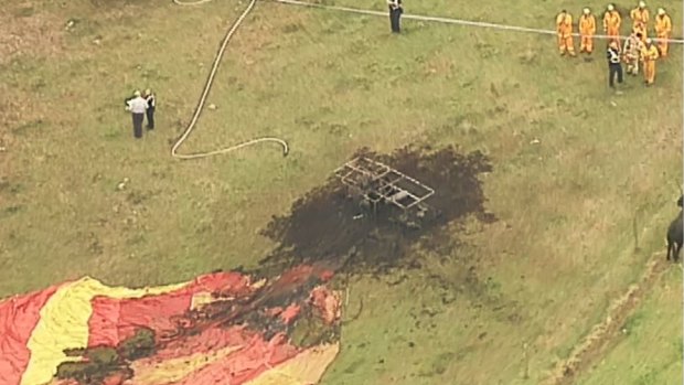 A hot-air balloon caught fire as it was taking off in the Yarra Ranges north-east of Melbourne.