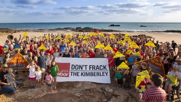 Protesters in Broome react to the fracking decision by the WA government.