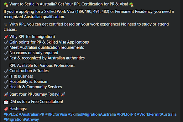A Facebook advertisement for Recognised Prior Learning courses.