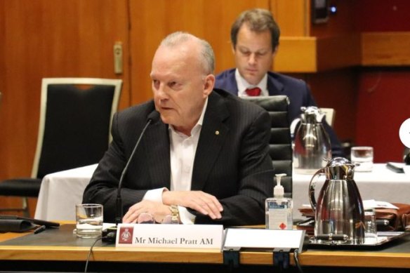 Former NSW Treasury secretary Mike Pratt at the parliamentary hearing on Monday.