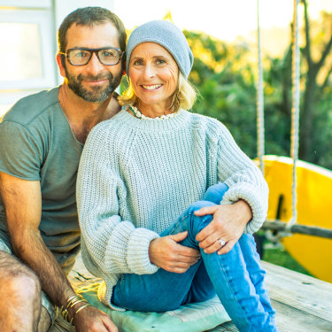 Cameron and Sam at their home on Sydney’s northern beaches, where she grew up almost living in the surf.