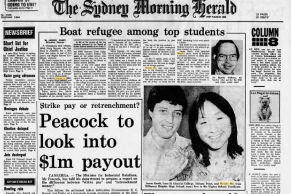 Wendy Hu was celebrated on the front page of the Herald with James Smelt, who also came first.