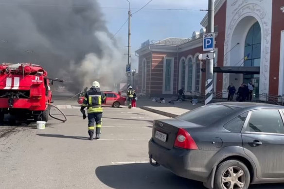 Kramatorsk railway station after a missile is reported to have hit it on Friday.