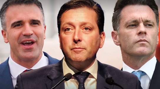 A composite image featuring Victorian opposition leader Matthew Guy in the middle. 