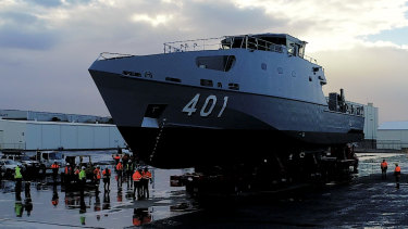 The first Pacific patrol boat was launched from Henderson, south of Perth, on Monday.