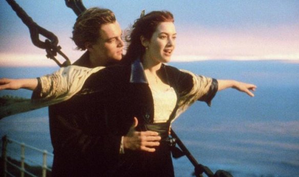 Modern classic: Leonardo DiCaprio and Kate Winslet get ready for their moment in <em>Titanic</em>.