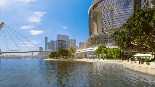 An artist's impression of the new work planned for the Brisbane River's edge at Queen's Wharf.