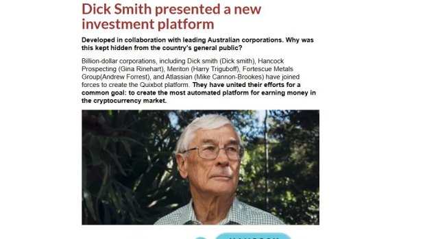 An ad running on Facebook and Instagram this week linked to a scam website featuring a fake endorsement from businessman Dick Smith.