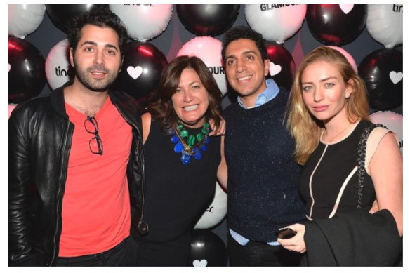 Wolfe Herd in 2014 with Tinder colleagues Justin Mateen (far left) and Sean Rad, and magazine publisher Connie Anne Phillips.