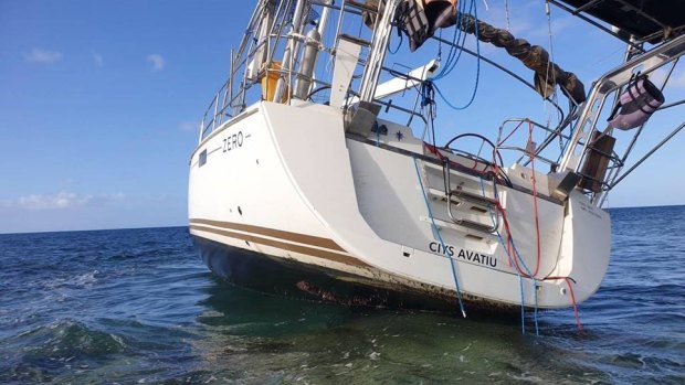 The stricken yacht run aground in the Abrolhos Islands, off the coast of Geraldton. 