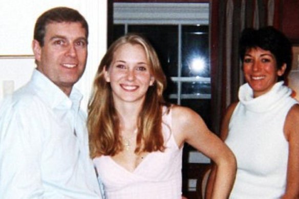 Prince Andrew with Virginia Giuffre, then Virginia Roberts, at the London home of Ghislaine Maxwell (right) in 2001.  