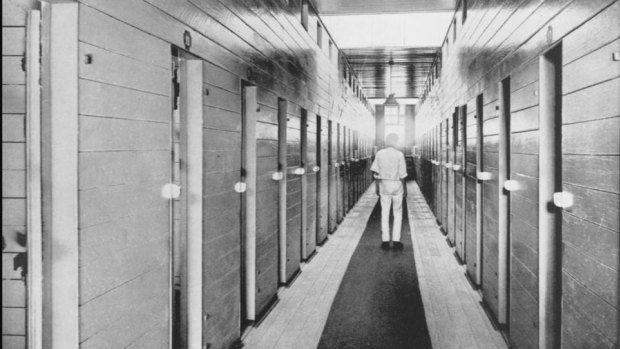 The interior of the St. Helena Prison on the island in Moreton Bay, Queensland, 1914. 