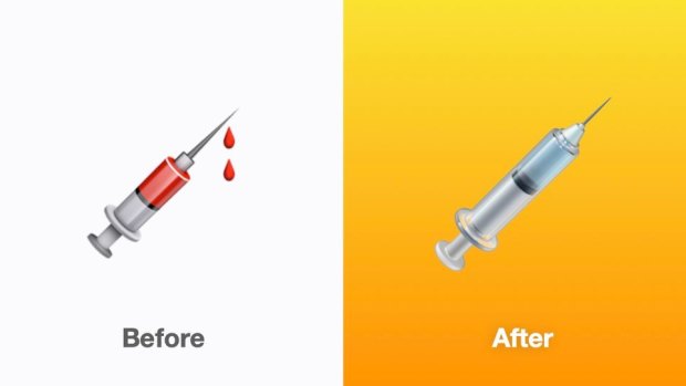 The syringe emoji in the current version of iOS, and the one being introduced in iOS 14.5.