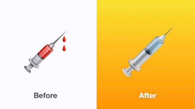Apple updated the syringe emoji from being filled with donated blood to being filled with a vaccine.