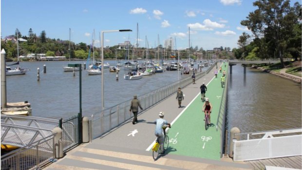 The proposed riverwalk would cater for both cyclists and pedestrians. 