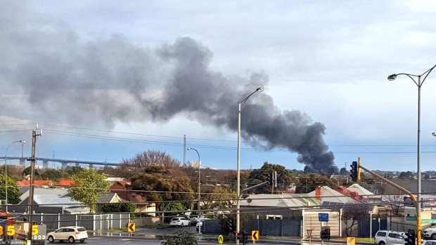 A large plume of smoke seen from the Yarraville house fire on Saturday.