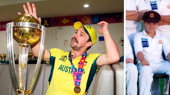 Travis Head after his World Cup-winning innings, and at age 12.
