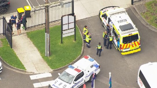 Emergency services at Keysborough Secondary College on Tuesday.