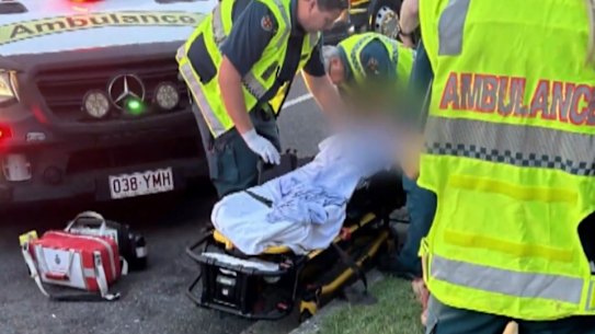 The aftermath of a collision between a ute driven by Broncos player Ezra Mam and an Uber in Brisbane.