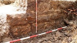 An old stone wall uncovered as the Cross River Rail's Albert Street station is built.