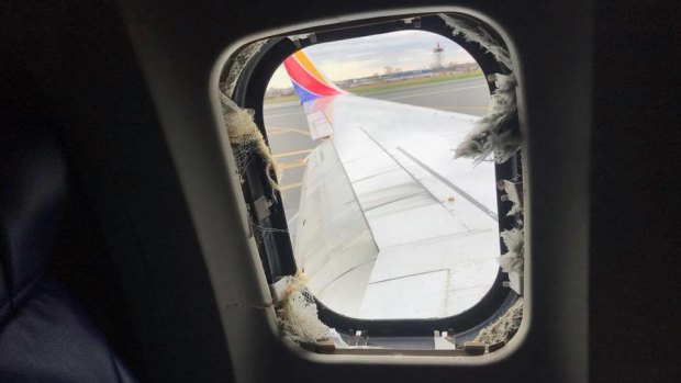 The blown-out window on the Southwest Airlines flight.
