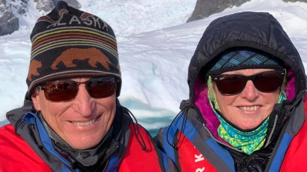 Australian passengers Wayne and Rowena Hamilton on board the Greg Mortimer, stranded off Uruguay. 