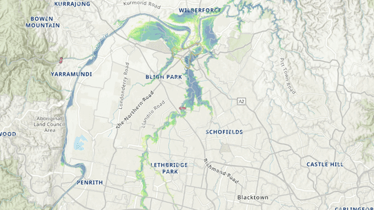 Graphics showing the extent of small floods (1 in 5 chance of happening every year) to the biggest flood possible (less than 0.1% chance of happening in an 80-year lifetime).