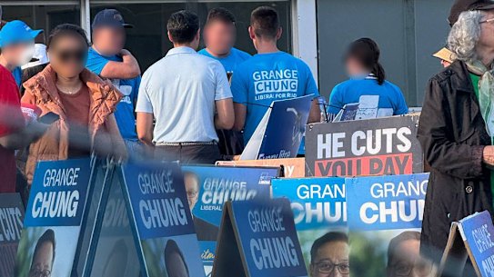 Plymouth Brethren Christian Church members at a polling booth in Reid.