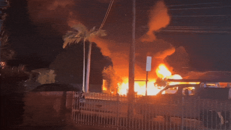 Fire torches front yard of home north of Brisbane