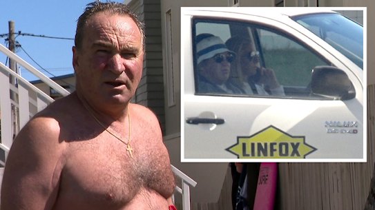 Linfox Logistics executive chairman Peter Fox at Palm Beach on the Gold Coast. Inset: driving with his wife Lisa.