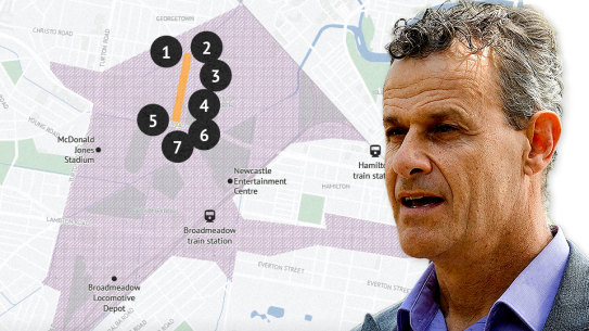 Tim Crakanthorp, and the properties owned by members of his family in Newcastle.