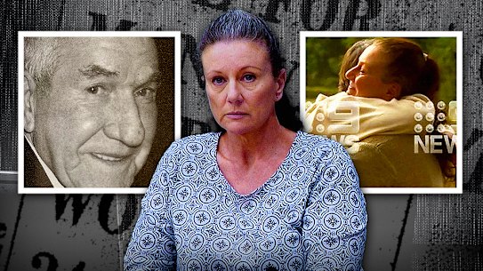 Kathleen Folbigg. Insets: father Thomas Britton and on release.