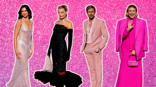 Dua Lipa, Margot Robbie, Ryan Gosling and Greta Gerwig (left-right) dazzled the pink carpet at Barbie’s world premiere in LA.