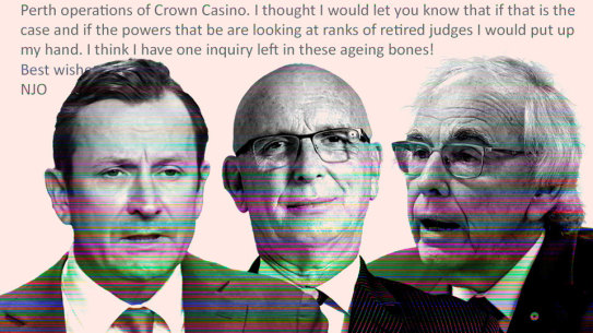 The email trail reveals it was Neville Owen himself who put his hand up for the role as casino inquirer.