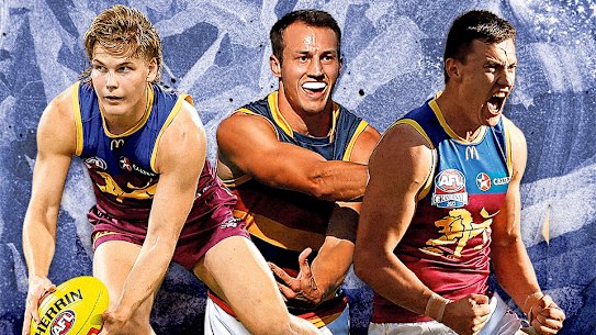 Lions players Will Ashcroft, Tom Doedee and Hugh McCluggage