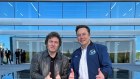 Argentinian President Xavier Milei with Tesla boss Elon Musk at Tesla’s gigafactory in Texas in April.
