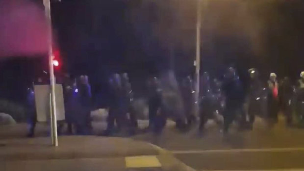 Images uploaded to social media showed riot police trying to control revelers at Rye. 