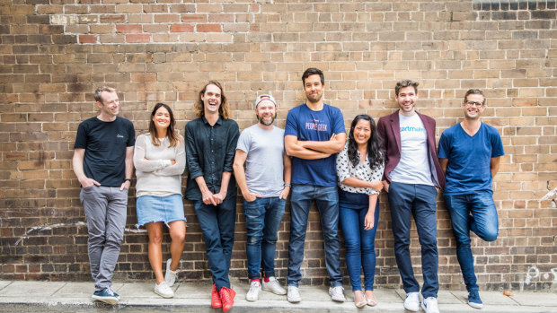 Rick Baker (far left), Niki Scevak (far right) and some of the Blackbird Ventures team. 