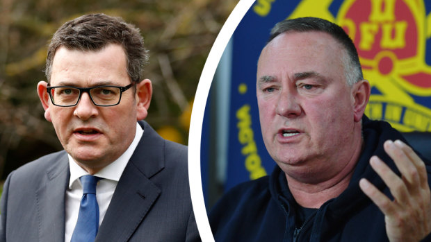 Premier Daniel Andrews and firefighters’ union boss Peter Marshall.