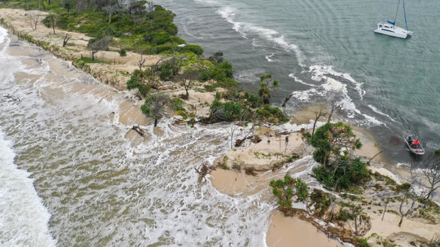 The high tide broke through Bribie Island directly opposite Ramada on Golden Beach.