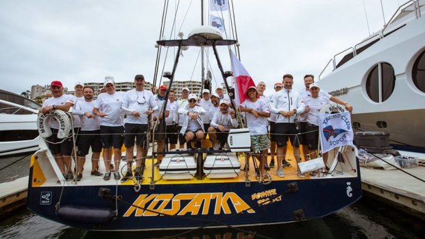The crew from Yacht Club Sopot aboard the Kosatka Monster Project, which has been pulled from the Sydney to Hobart.