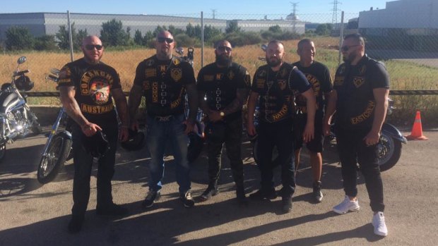 Robert Ale, third from the left, stands beside now jailed Comanchero president Mick Murray (second from the left) and other members.