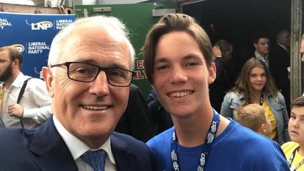 Jake Scott poses for a selfie with former prime minister Malcolm Turnbull.