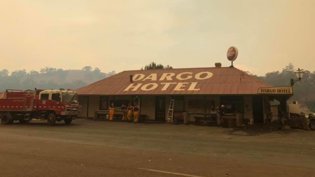 Firefighters at the Dargo Hotel on Sunday. 