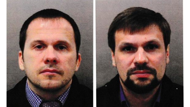A picture released by British police showing Alexander Petrov, left, and Ruslan Boshirov. 